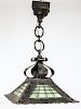 Arts and Crafts Wrought Iron Slag Glass Pendant Fixture