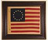 FRAMED HAND STITCHED US 13 COLONIES FLAG