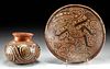 2 Lovely Cocle Polychrome Pottery Vessels w/ Reptiles