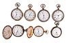 A lot of seven Elgin 16 and 18 size pocket watches