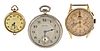A lot of three gold wrist and pocket watches