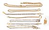 A lot of 13 watch chains one gold and a group of watch keys