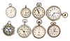 A lot of twenty five pocket watches and a travel clock