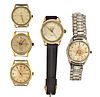 Lot of five Cyma wrist watches including one 18 karat gold