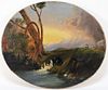 19C Dutch Illuminated Landscape Genre O/C Painting