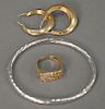 14K gold group to include white gold bracelet, ring with diamond, and pair of earrings. 12.3 grams.