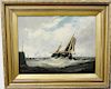 Seascape with skiff heading in, oil on canvas signed indistinctly lower left G.S.? 1886. 15" x 20"