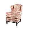 American Red and White Toile Wingback Chair