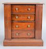 Miniature mahogany four drawer lockside chest or jewelry cabinet. ht. 13 in.; wd. 12 in.; dp. 9 in.