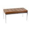Florence Knoll Two-Seat Brown Leather Chrome Bench