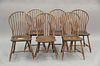 Assembled set of six bow back Windsor side chairs, 18th century.