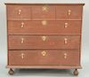 William and Mary blanket chest having lift top and two drawers on replaced ball feet in red finish. ht. 36 in.; wd. 36 3/4 in.; dp. ...