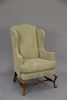 Queen Anne style upholstered wing chair, quilt design micro suede fabric (very clean).