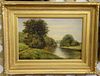 19th century oil on canvas landscape with stream initialed indistinctly lower right, relined. 12" x 18"