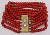 JEWELRY. 18kt Gold and Coral Multi-Strand Bracelet