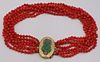 JEWELRY. 18kt Gold, Red Coral, Jade and Diamond