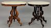 Two Victorian marble top tables (one shaped top cracked marble). dia. 28 in.