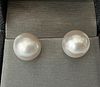 Pair of 13mm White South Sea Pearl Earrings, 14k White Gold Posts and Backs