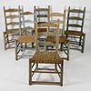 Set of Six Splint Seat Ladder Back Dining Chairs, 19th Century