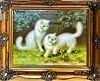 TWO PLAYING CATS OIL PAINTING