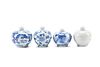 FOUR CHINESE BLUE & WHITE PORCELAIN SNUFF BOTTLES