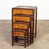 4 CHINESE STYLE NESTING TABLES W/ HARDSTONE INLAY