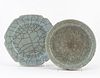 TWO CHINESE CELADON GE TYPE POTTERY PLATES