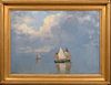 SHIPS SAILING ON CALM WATERS OIL PAINTING