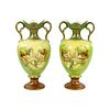 Pair of French Porcelain Painted Green Urns
