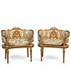 PAIR LOUIS XVI STYLE GOLD PAINTED & CANED SETTEES