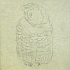 Bernard Leach (British, 1887-1979), Owl design, a pencil drawing on rice paper, backstamp to reverse