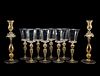 SET 8 MURANO GLASS GOBLETS & PAIR CANDLESTICKS