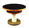 An Art Deco glass topped centre table, the black glass circular top with smaller secondary tier belo