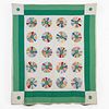 HAND QUILTED COTTON APPLIQUE DRESDEN PLATE QUILT