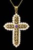 18k YG & Opal Filigree Cross Pendant Necklace
