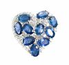 14k WG 6ct Sapphire & Diamond Heart Shaped Ring
