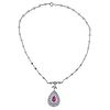 18k Gold Platinum Diamond Ruby Pendant Necklace