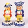 Two English Blue Willow Pattern Prestopan Toby Salt and Pepper