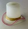 ANTIQUE FRENCH OPALINE WHITE GLASS HAT WITH PINK EDGE GOLD FEATHERS