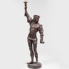 Renaissance Revival Patinated-Spelter and Frosted Glass Figural Light