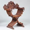 Italian Carved Stained Wood Savonarola Chair