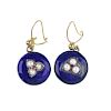 A pair of gem-set and enamel ear-pendants. Each designed as a circular-shape blue enamel panel, with