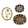 A selection of late Victorian jewellery. To include a  brooch, the white chalcedony with applied flo