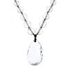 A mid 20th century rock crystal bead necklace. The pear-shape drop, to the graduated faceted beads.