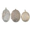 A selection of silver and white metal lockets. To include oval, rectangular and heart-shaped lockets
