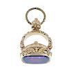 A Victorian paste fob. The rectangular purple paste with curved corners, set to a pedestal with acan