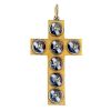 A late 19th century banded agate and split pearl cross pendant. The series of banded agate cabochons