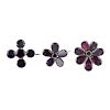 A selection of three 19th century gold foil back garnet brooches. To include a floral cluster brooch