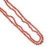 Two coral bead necklaces. The first designed as a graduated series of coral beads measuring 0.45mm t