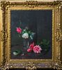 STILL LIFE PINK & WHITE ROSES OIL PAINTING